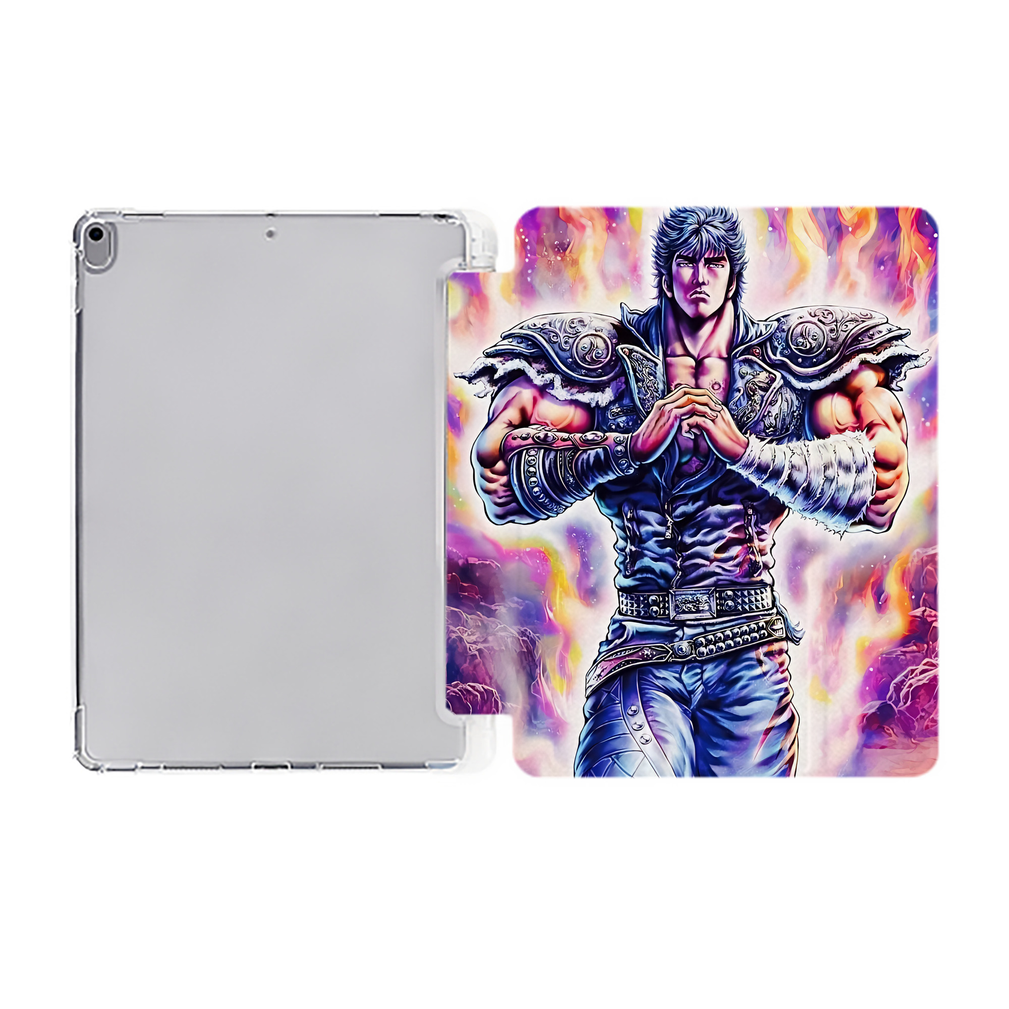 （画像用） 北斗の拳 Fist of the North Star IPad ケース ペン収納付き 三つ折りスタンド PUレザー×シリコン 対応機種9.5/10.5/10.9インチ